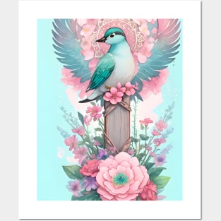 Fanciful Teal Bird Posters and Art